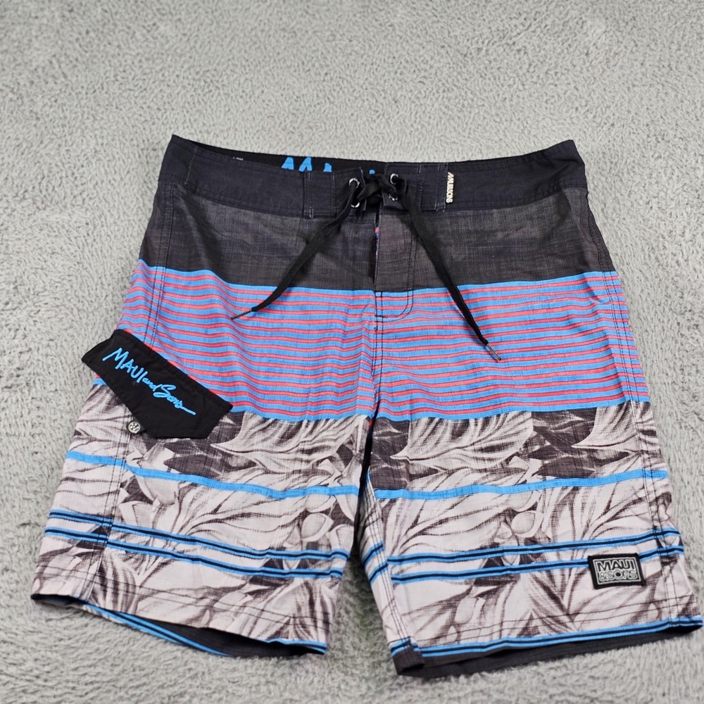 Maui and Sons Board‎ Shorts Mens Large Black Blue Pink 4 Way Stretch Swim Trunks